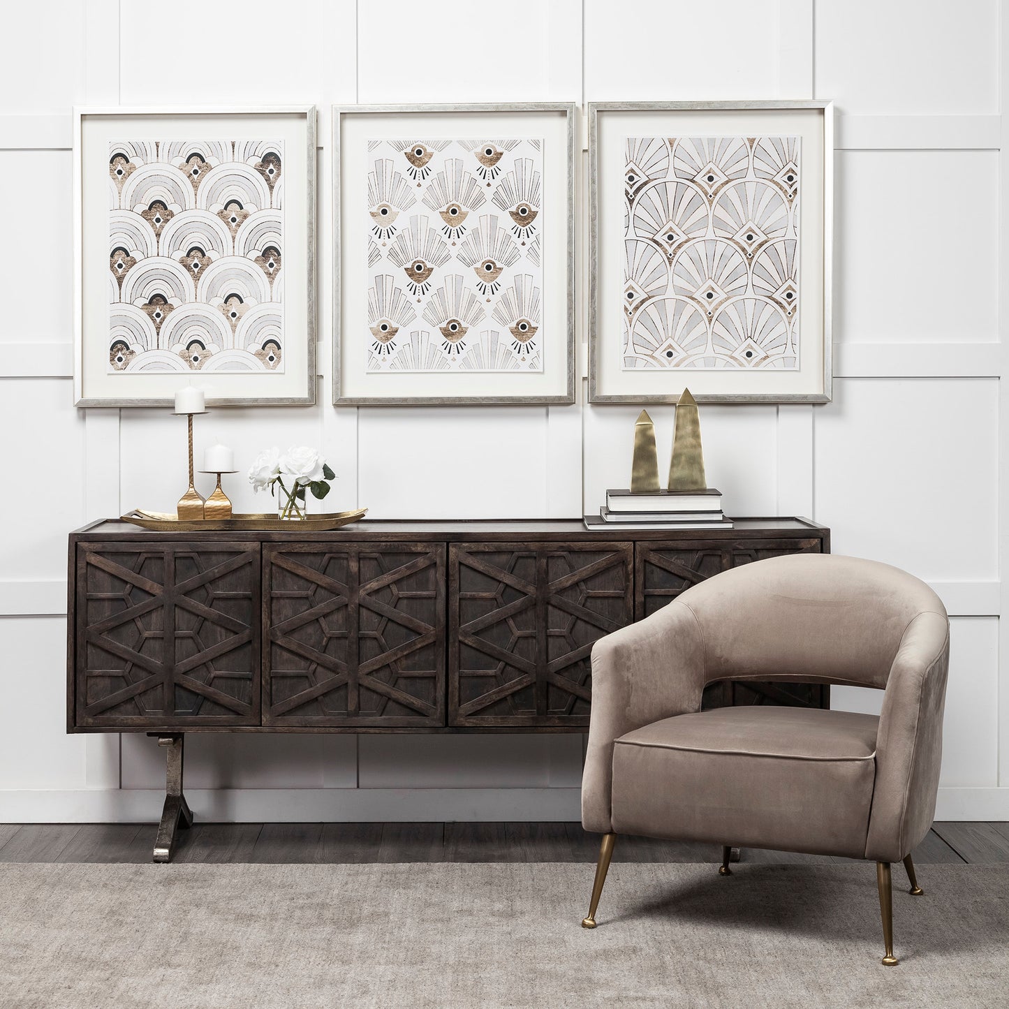 Hollandsworth Sideboard Brown Wood | Nickel Tone Metal - sideboards-and-buffets