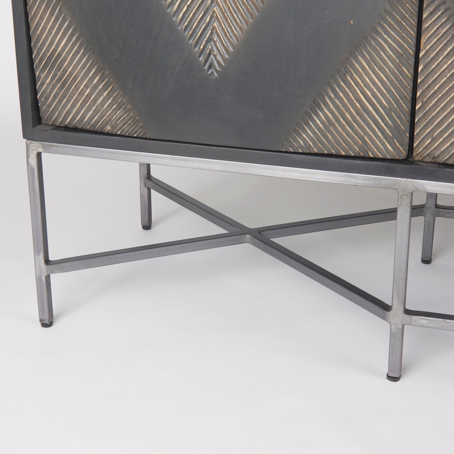 Hogarth I 72x15 Two-Tone Brown Solid Wood Base Silver Frame 4 Cabinet Sideboard