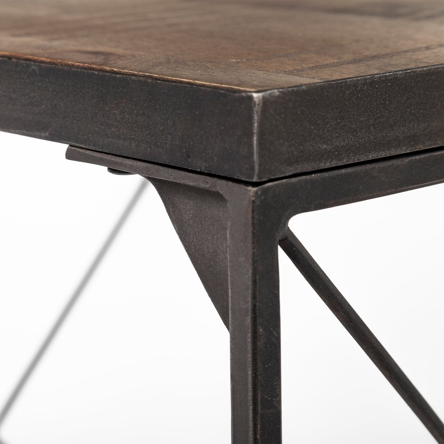 Trestman III 66L x 18W Brown Wood Top W/Black Iron Base Accent Bench