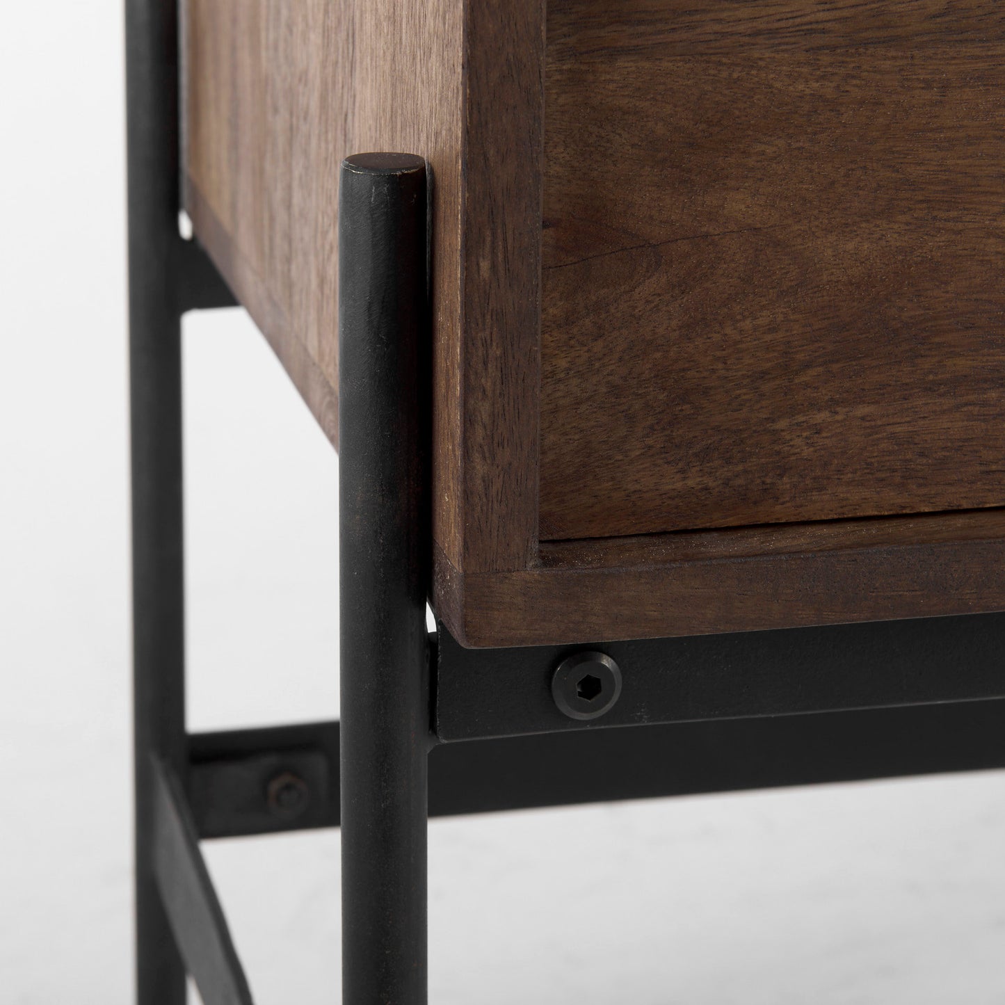 Glenn 38L x 16W x 30H Dark Brown Wood w/ Black Iron Frame, 2 Door Accent Cabinet