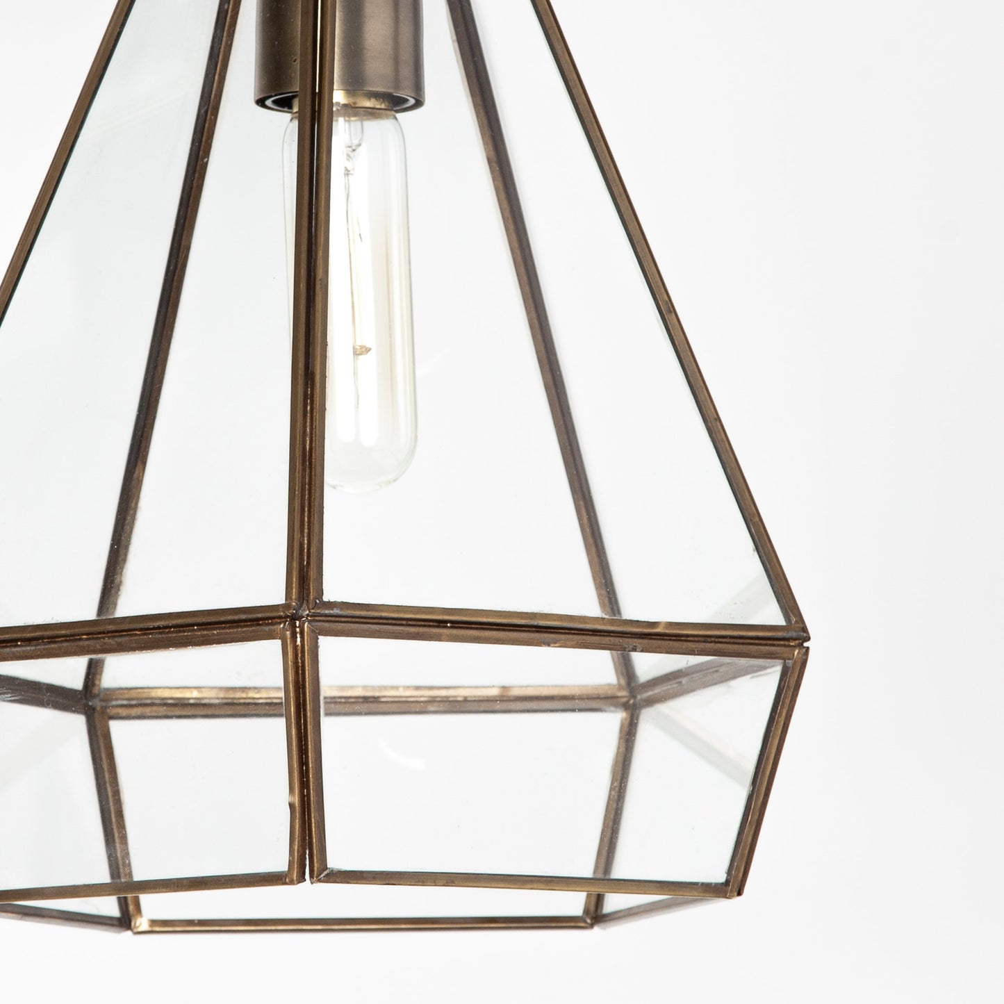 Prima 9.5x12.5 Gold Metal and Glass Pyramid Pendant Light