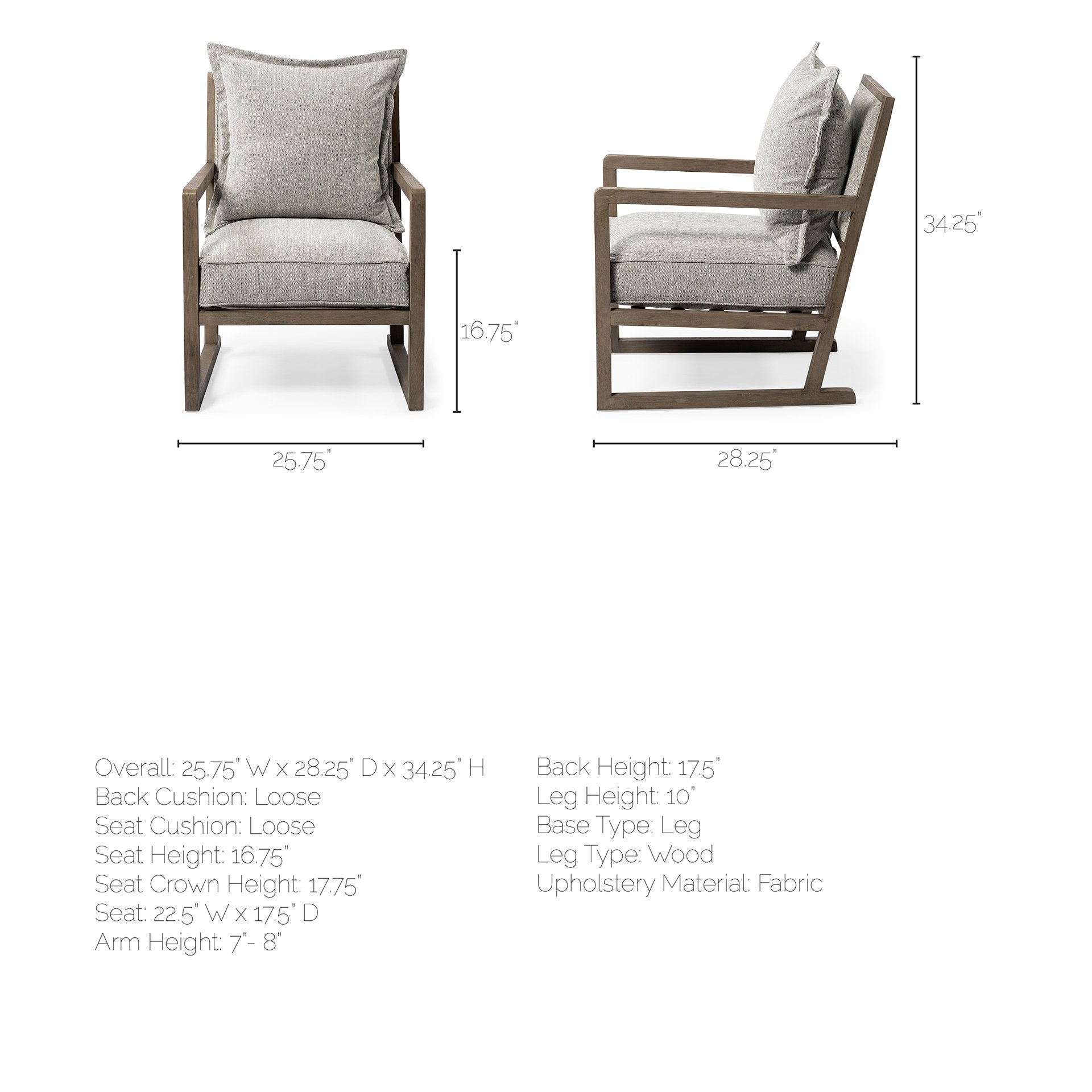 Sherlock Accent Chair Frost Gray Fabric | Brown Wood - accent-chairs