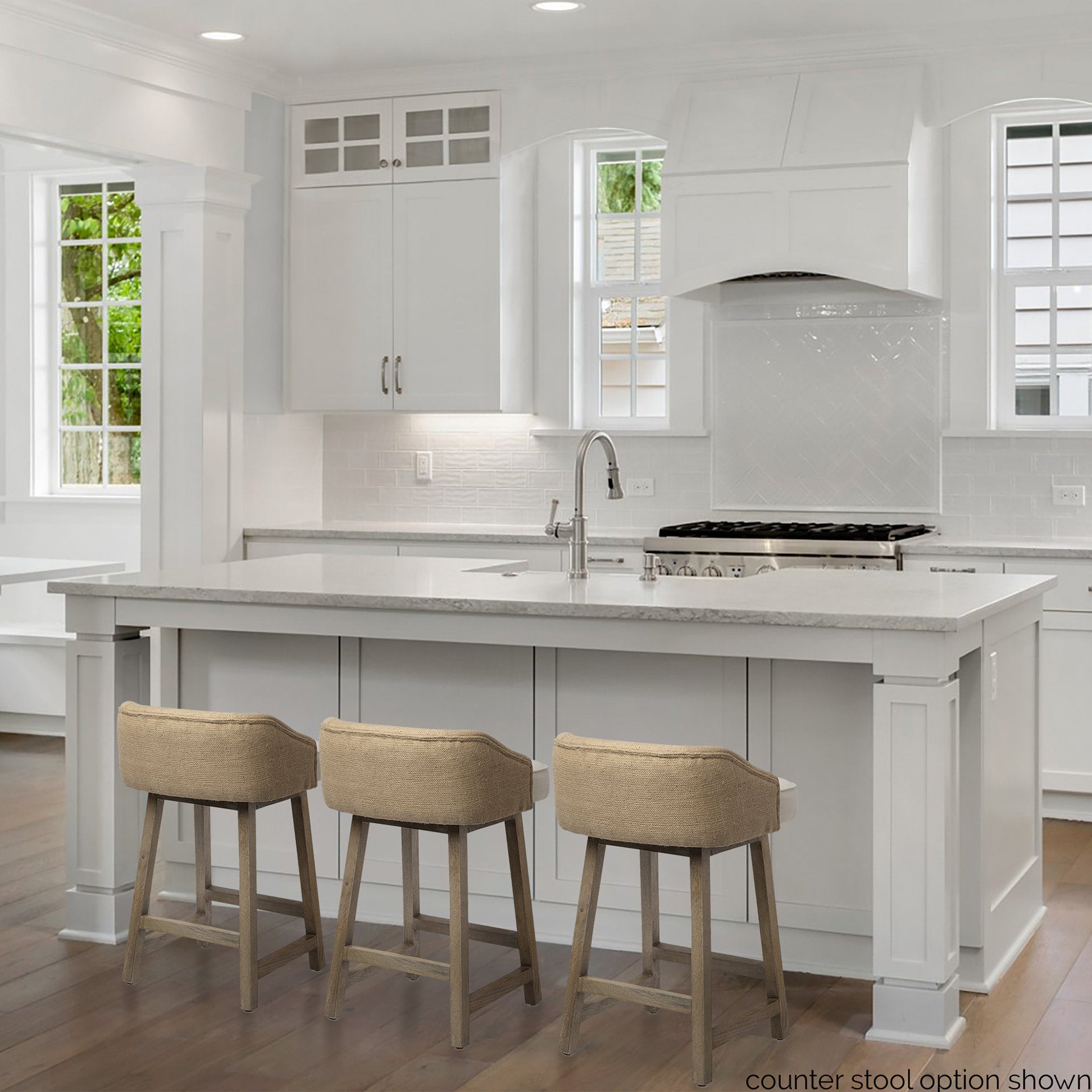 Monmouth Upholstered Seat Bar Counter Stool Cream Fabric | Brown Wood | Bar - bar-stools