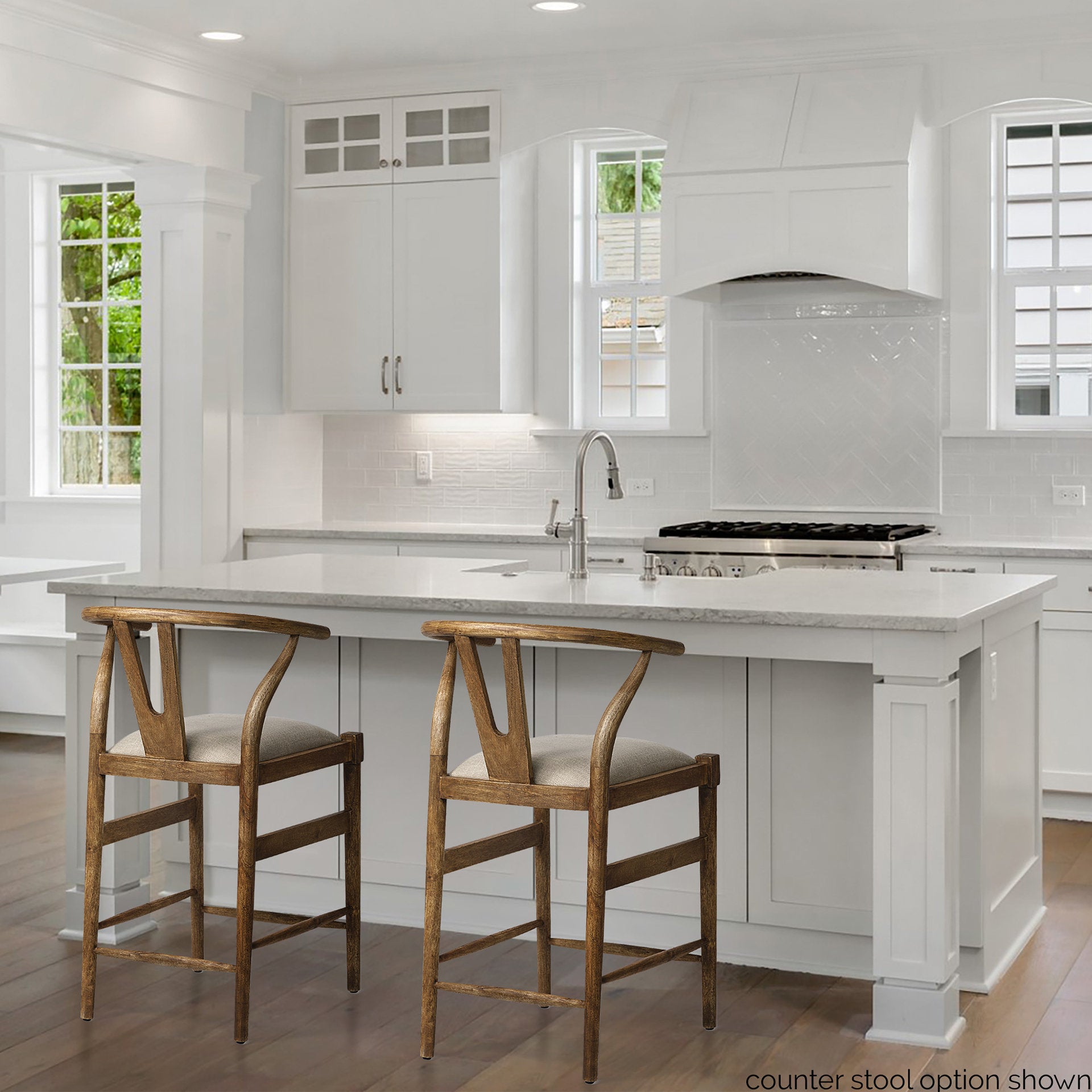 Trixie Upholstered Seat Bar Counter Stool Cream Fabric | Brown Wood | Bar - bar-stools