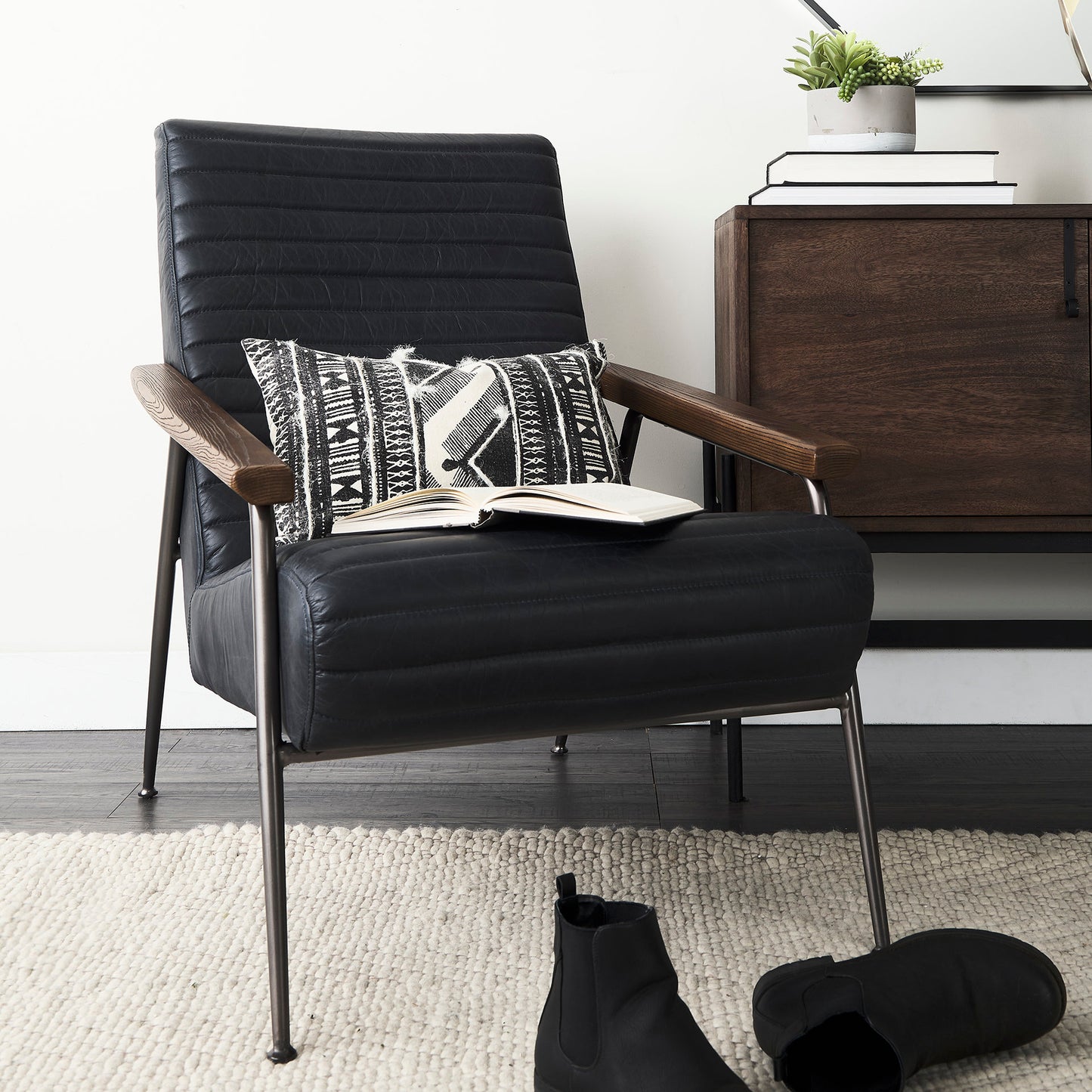 Grosjean Accent Chair Black Leather | Bronze Metal - accent-chairs