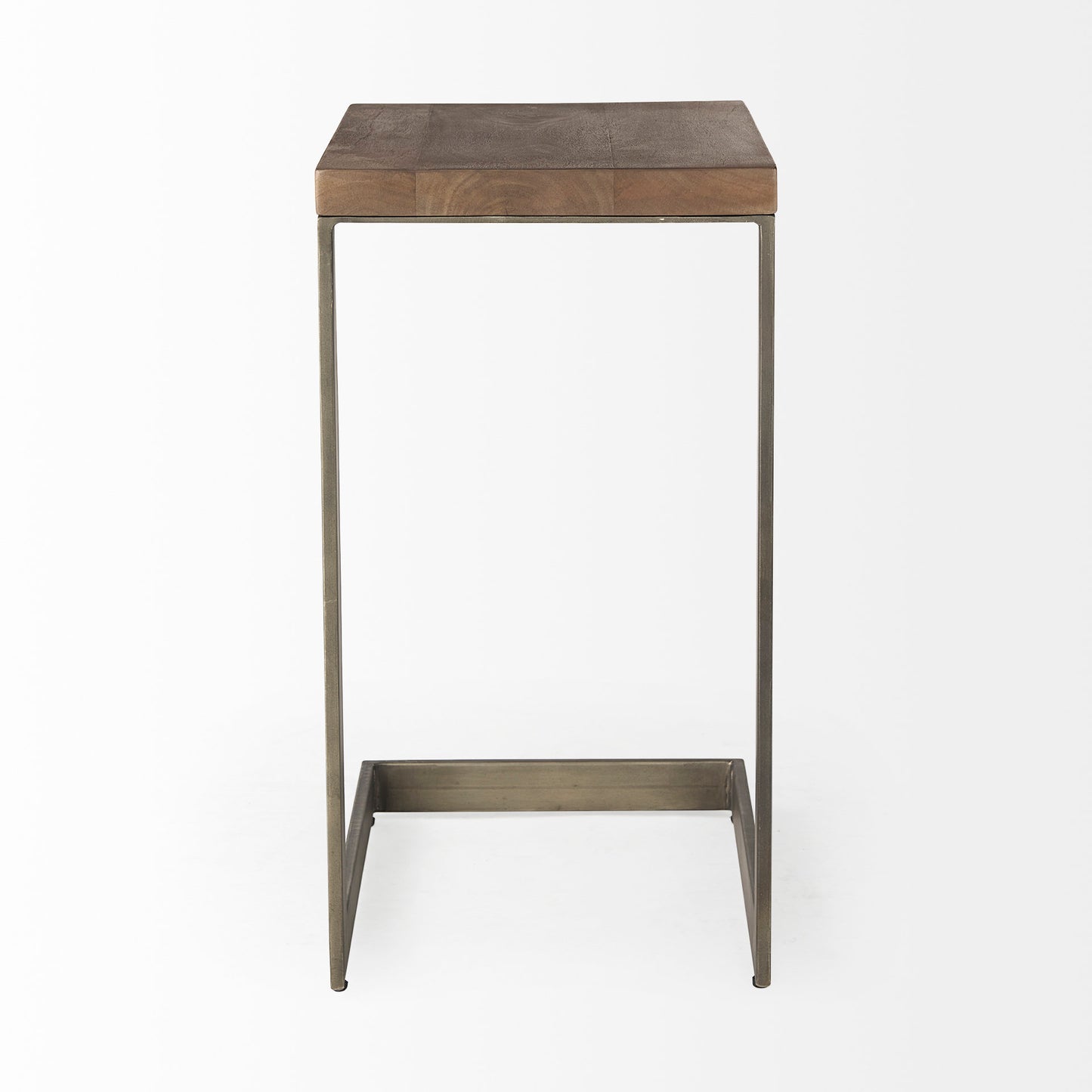 Faye C End Side Table Medium Brown Wood | Gray Metal | C Shaped - end-and-side-tables
