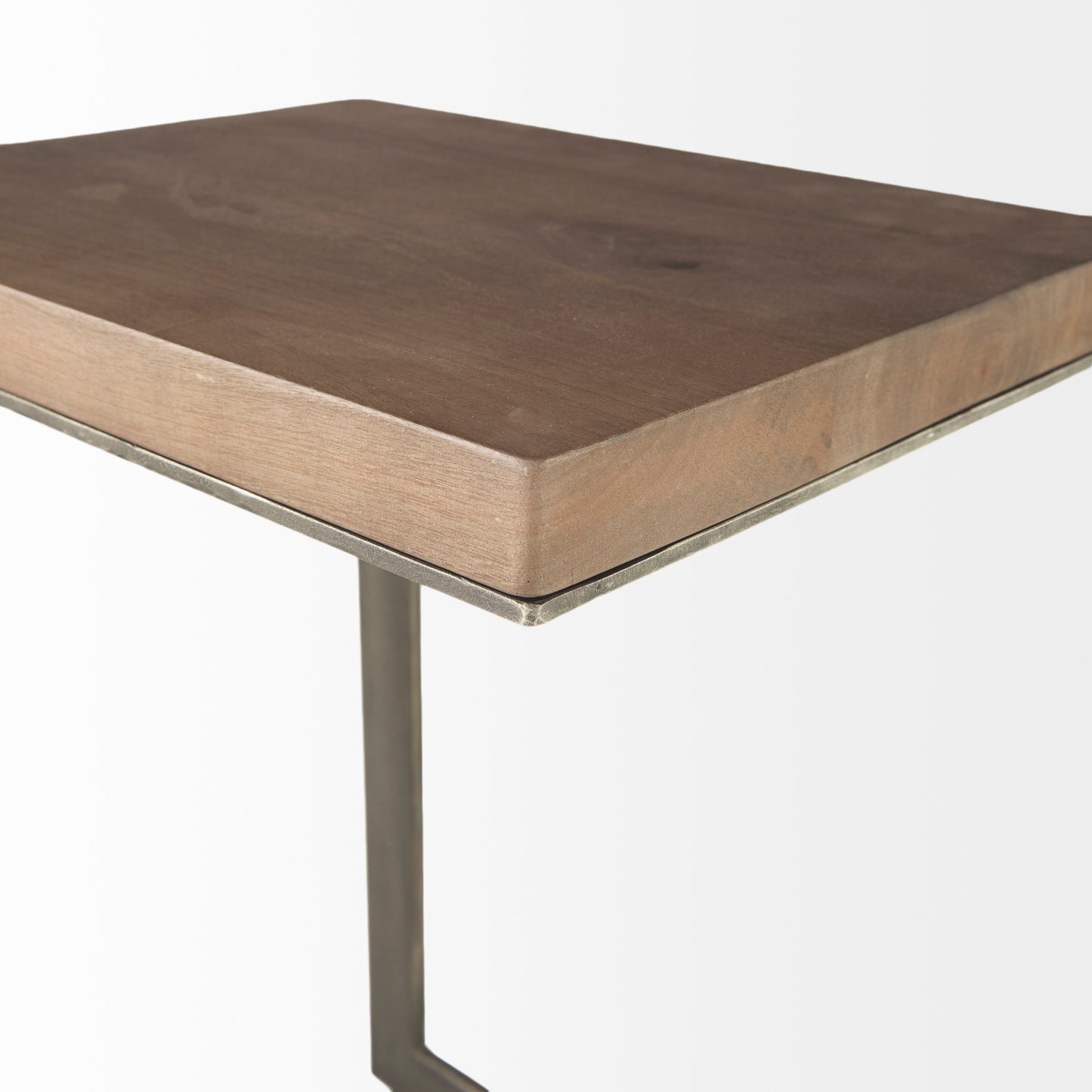 Faye C End Side Table Medium Brown Wood | Gray Metal | C Shaped - end-and-side-tables