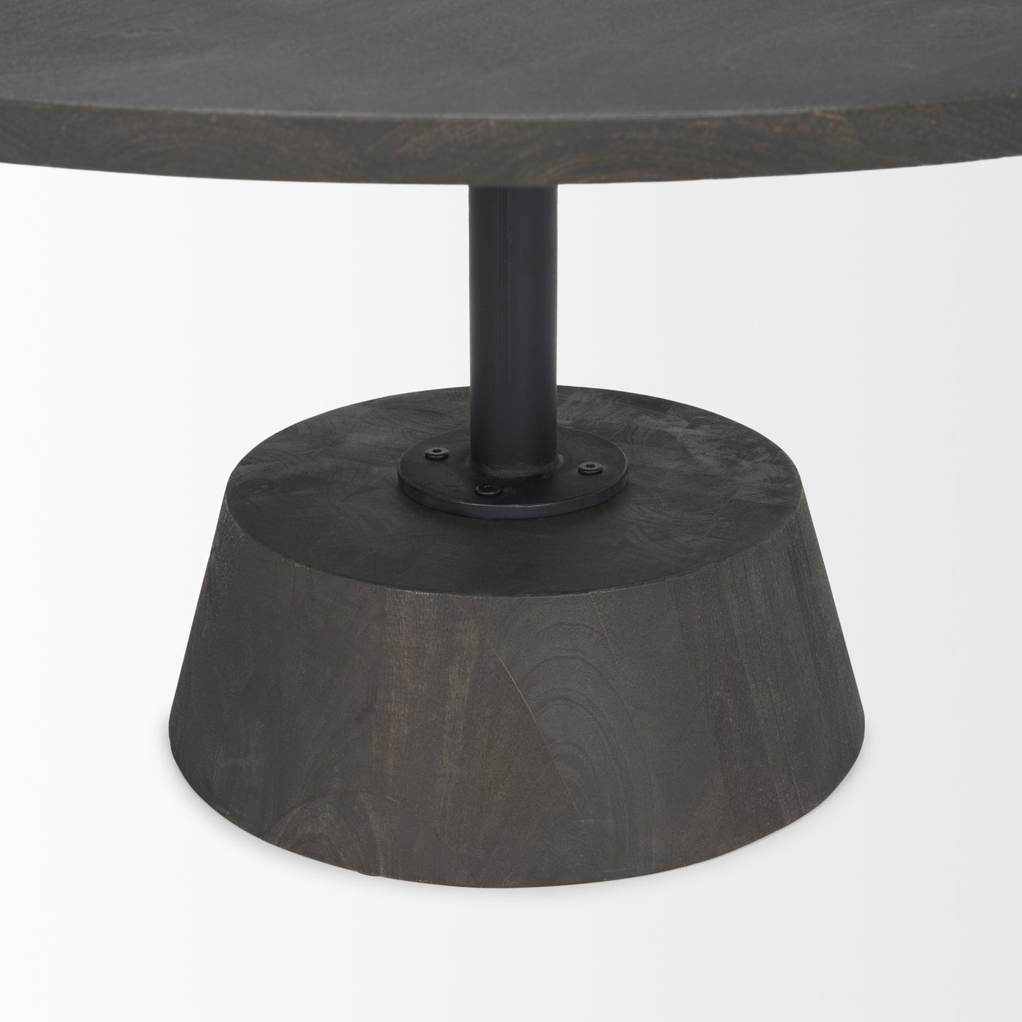 Maxwell 34" Dark Brown Wood W/ Black Metal Pedestal Base Round Coffee Table