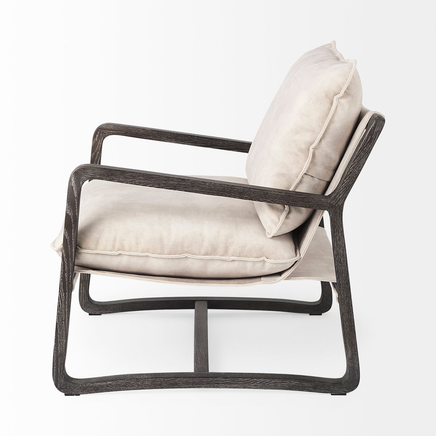 Brayden Accent Chair Cream Fabric | Dark Brown Wood - accent-chairs