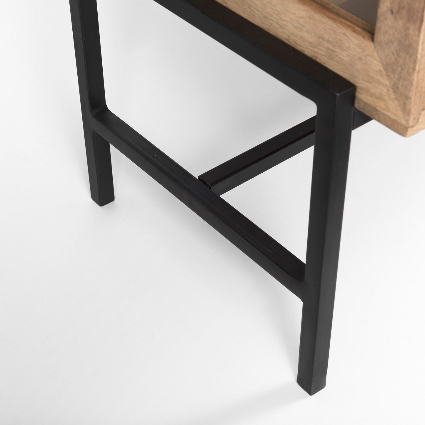 Arelius 70L x 18.75W x 32H Light Brown Wood, Black Metal Base w/ 4 Glass Cabinet Doors Sideboard
