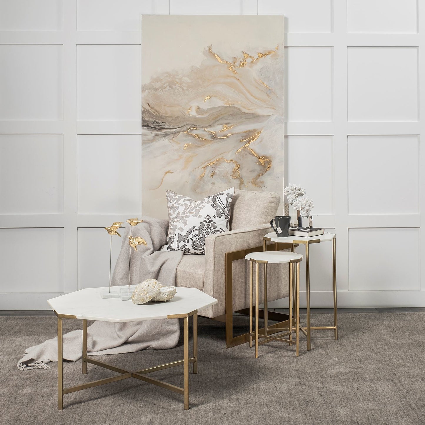 Vincent Coffee Table White Marble | Gold Metal - coffee-tables