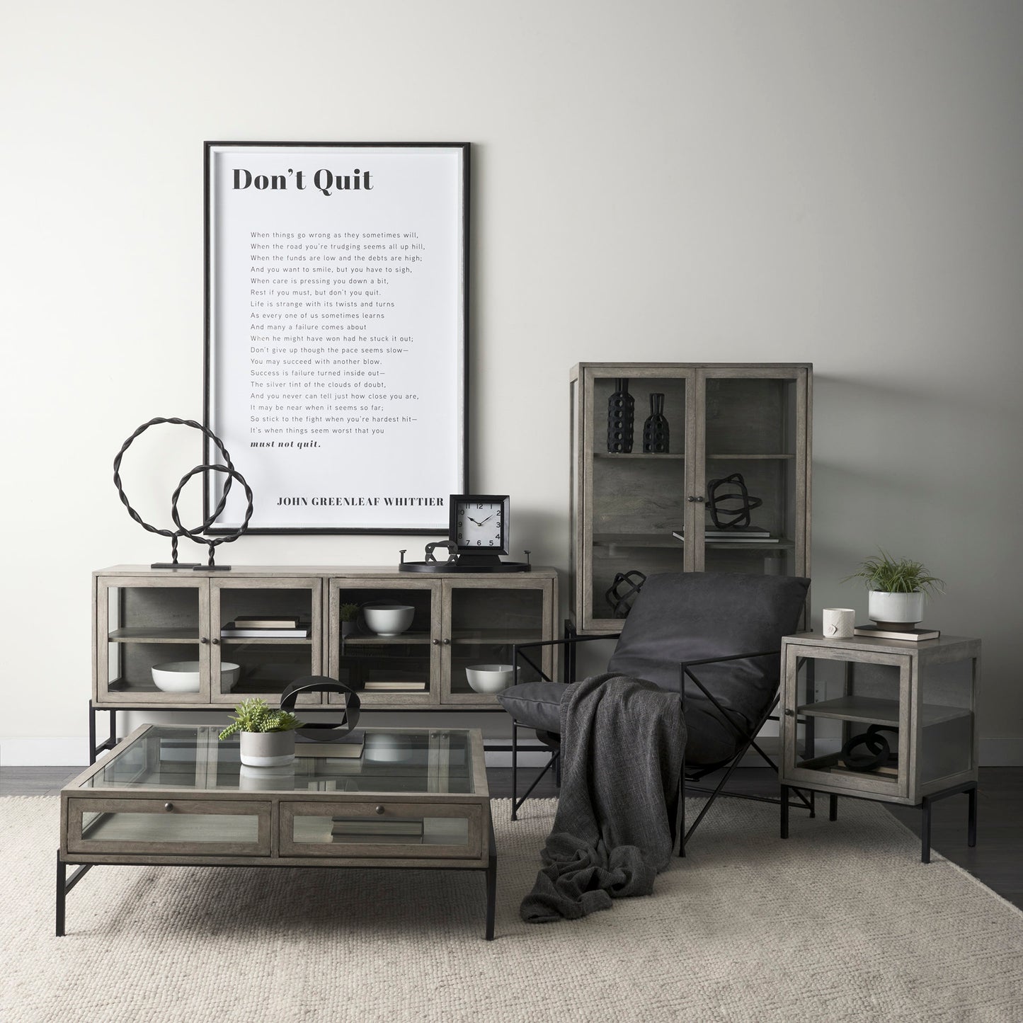 Arelius End Side Table Gray Wood | Black Metal - end-and-side-tables