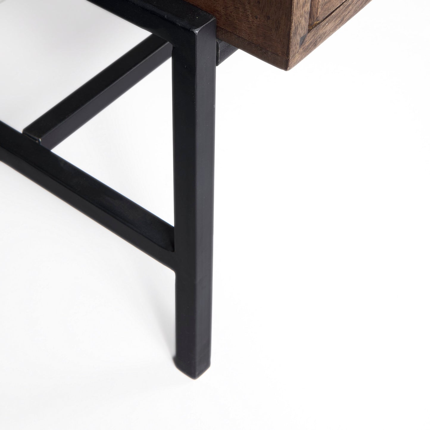 Arelius 70L x 18.75W x 32H Medium Brown, Black Metal Base w/ 4 Glass Door Cabinets Sideboard