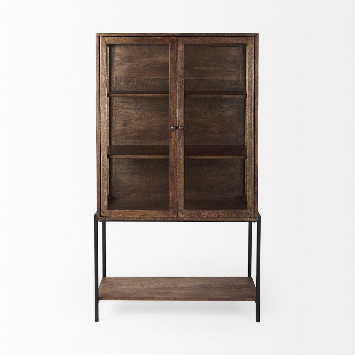 Arelius Cabinet Medium Brown Wood | Black Metal - cabinets