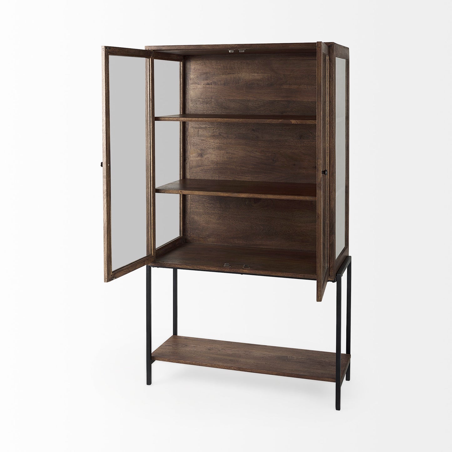 Arelius Cabinet Medium Brown Wood | Black Metal - cabinets