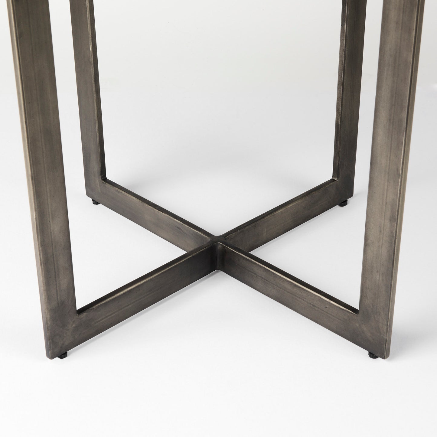 Faye I 48L x 48W x 30H Medium Brown Wood W/Antique Nickel Metal Base Round Dining Table