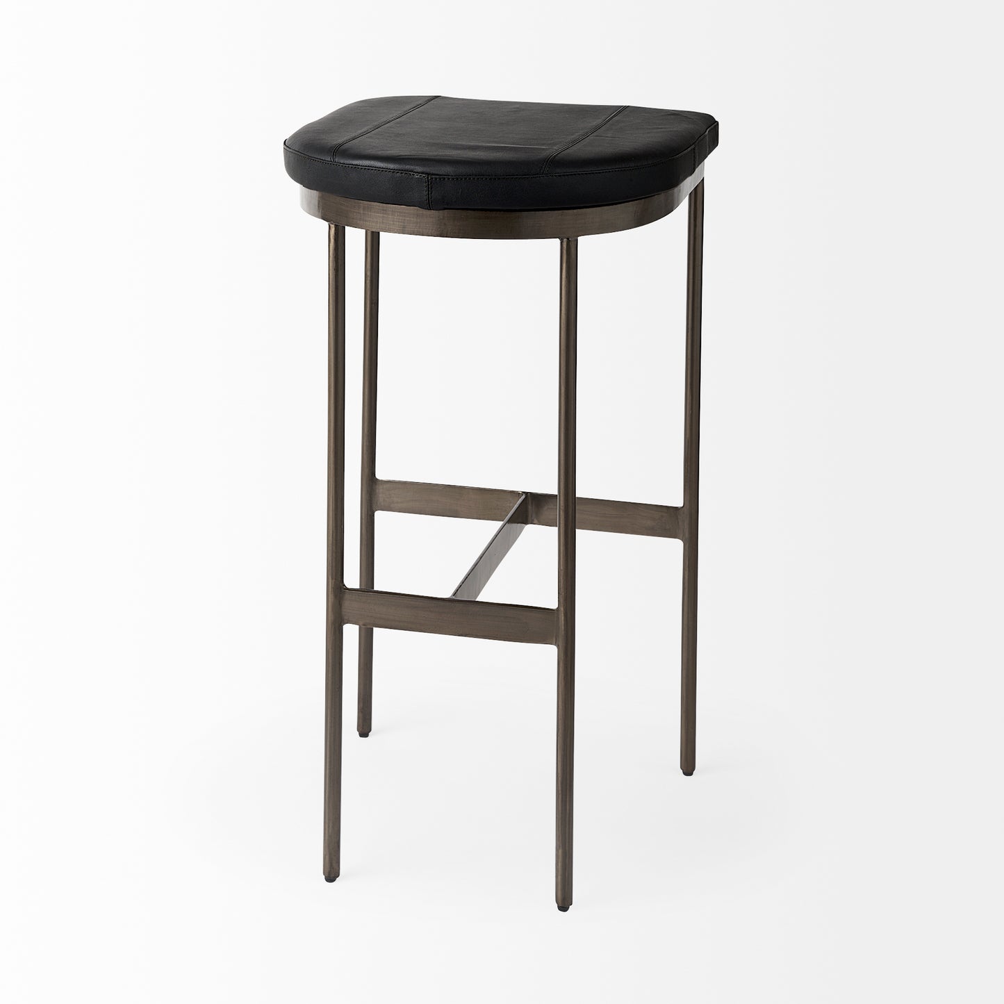 Millie Bar Counter Stool Black Leather | Nickel Metal | Bar - bar-stools