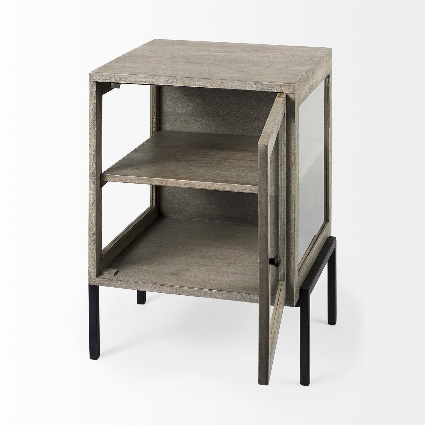 Arelius End Side Table Gray Wood | Black Metal - end-and-side-tables