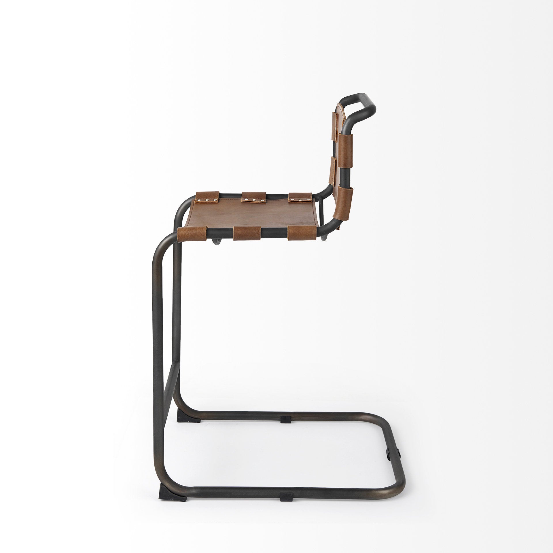 Berbick Leather Seat Bar Counter Stool Brown Leather | Gray Metal | Counter - bar-stools