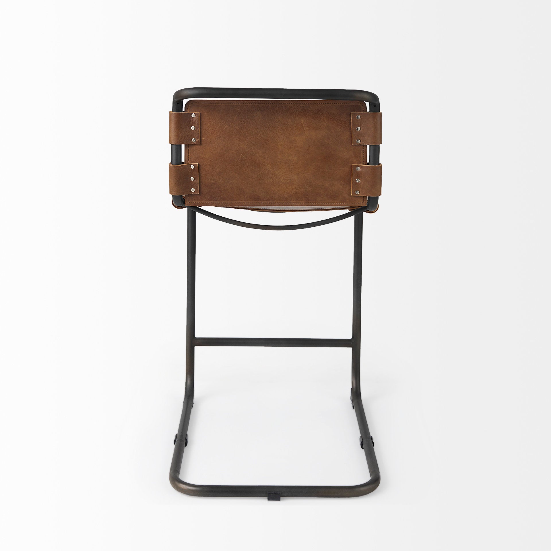 Berbick Leather Seat Bar Counter Stool Brown Leather | Gray Metal | Counter - bar-stools