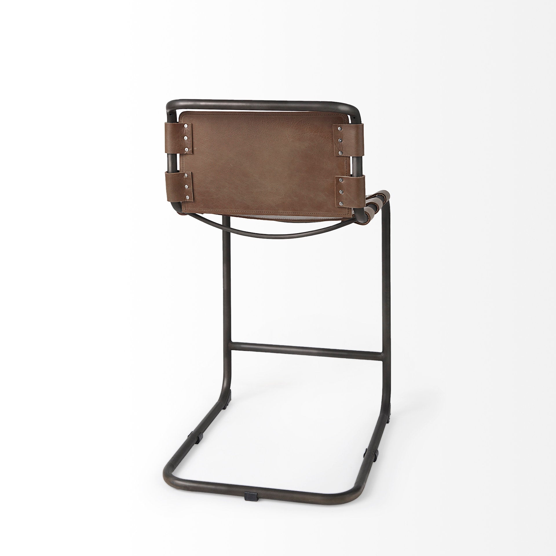 Berbick Leather Seat Bar Counter Stool Brown Leather | Gray Metal | Counter - bar-stools