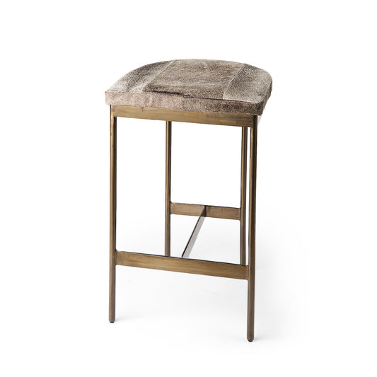 Millie Hide Seat Bar Counter Stool Gray Hair-On-Hide | Gold Metal | Counter - bar-stools