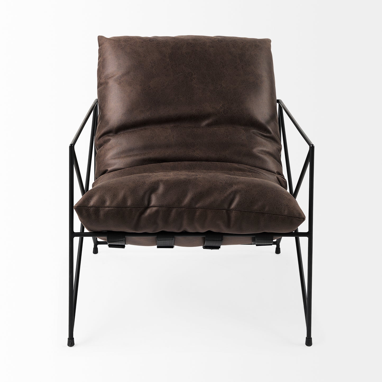 Leonidas Leather Accent Chair Brown Faux Leather | Black Metal - accent-chairs
