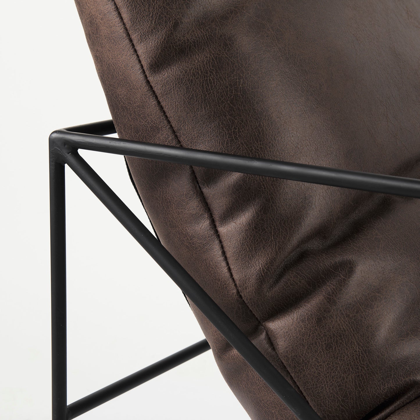 Leonidas Leather Accent Chair Brown Faux Leather | Black Metal - accent-chairs