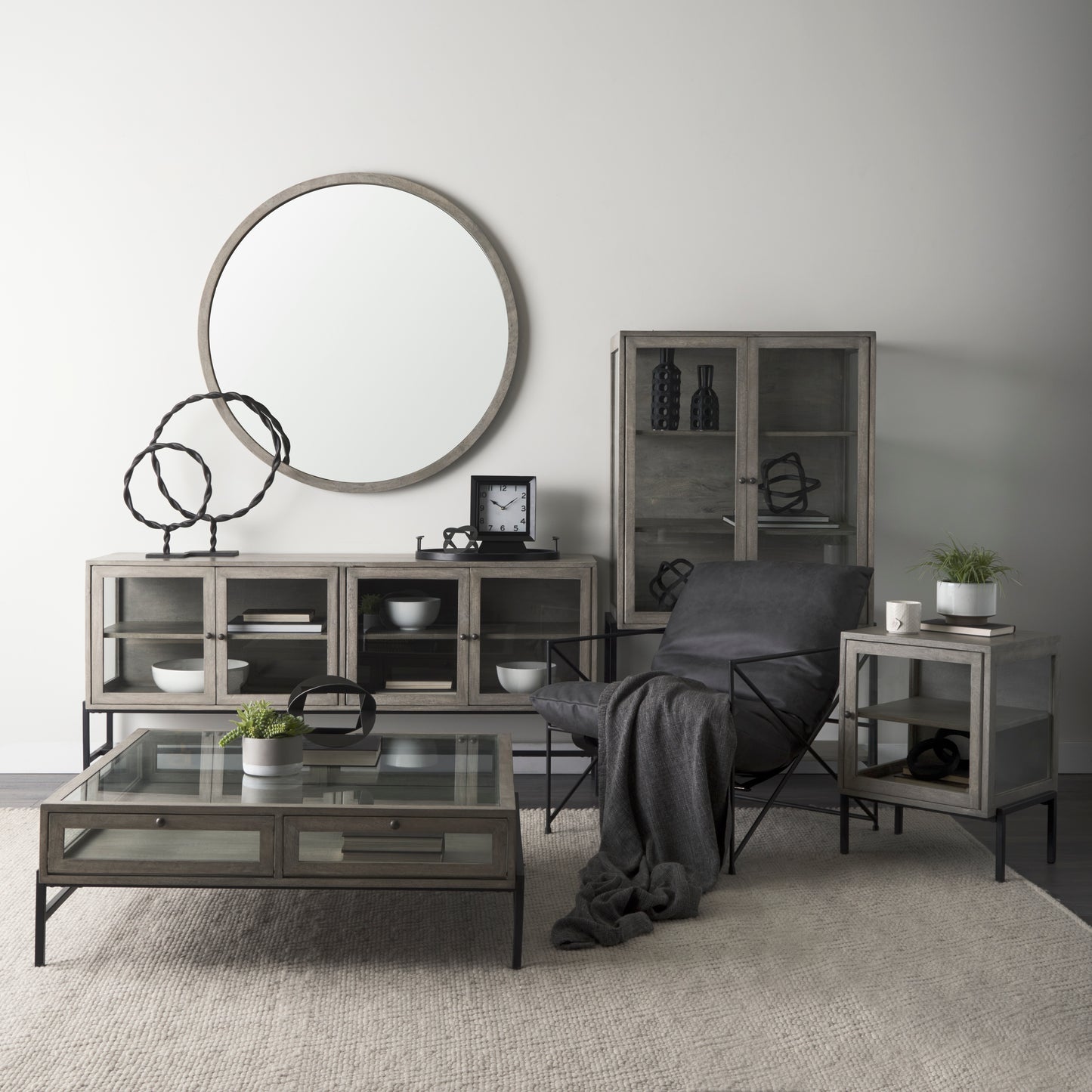 Gambit Wall Mirror Gray Wash Wood | 46’’ Round - wall-mirrors-grouped