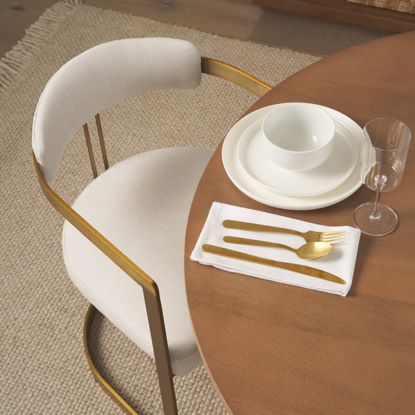 Hollyfield Upholstered Dining Chair Cream Fabric | Gold Metal - dining-chairs