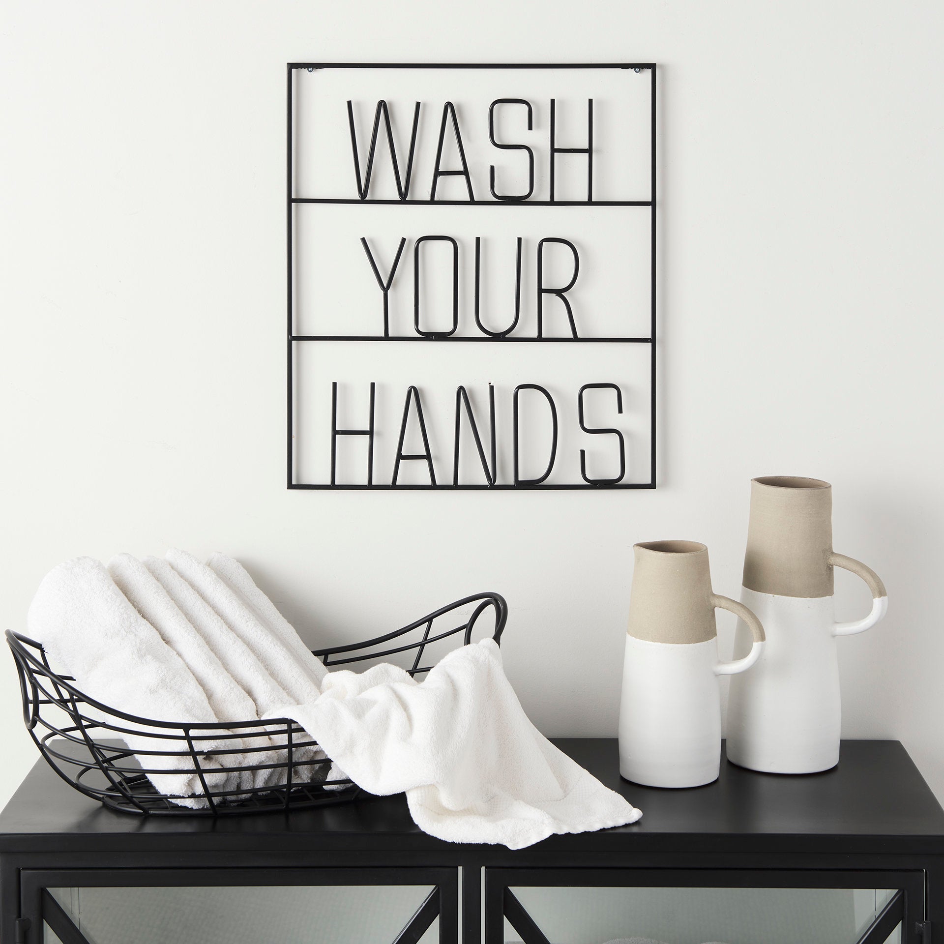 Playful Sign Wall Decor Black Metal | Wash Your Hands - alternative-wall-decor
