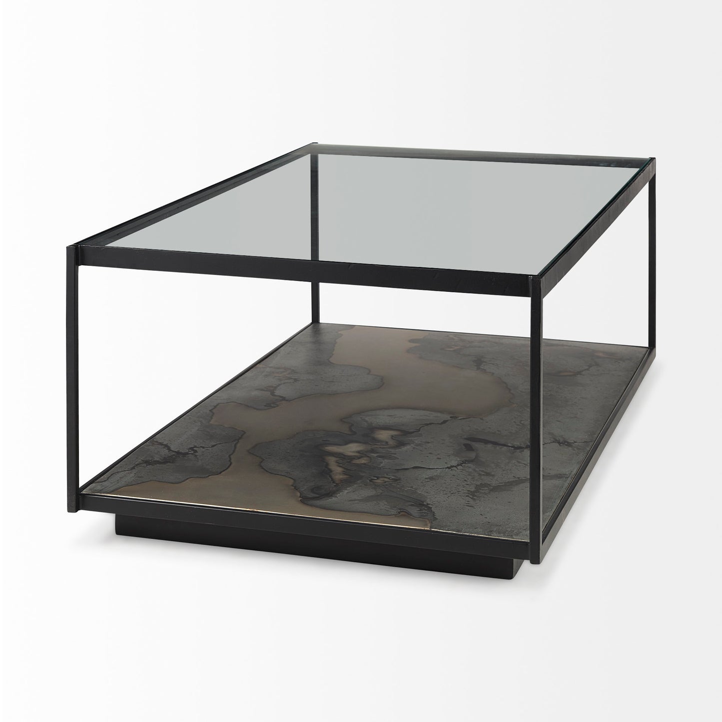 Roxdale Coffee Table Glass | Acid Wash Metal - coffee-tables