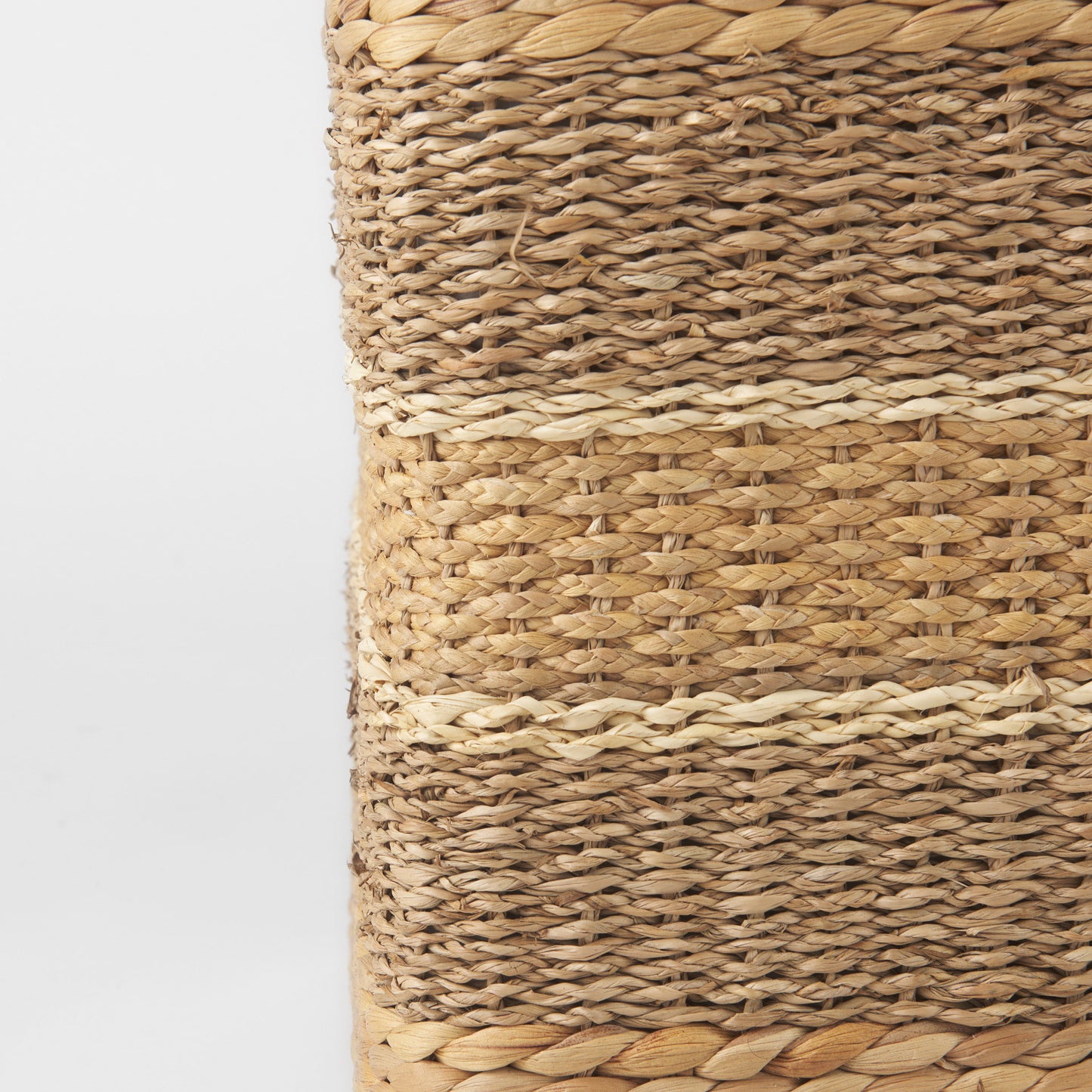 Maya 17.7L x 17.7W x 17.7H Light Brown W/Medium Brown Stripes Seagrass Square Pouf