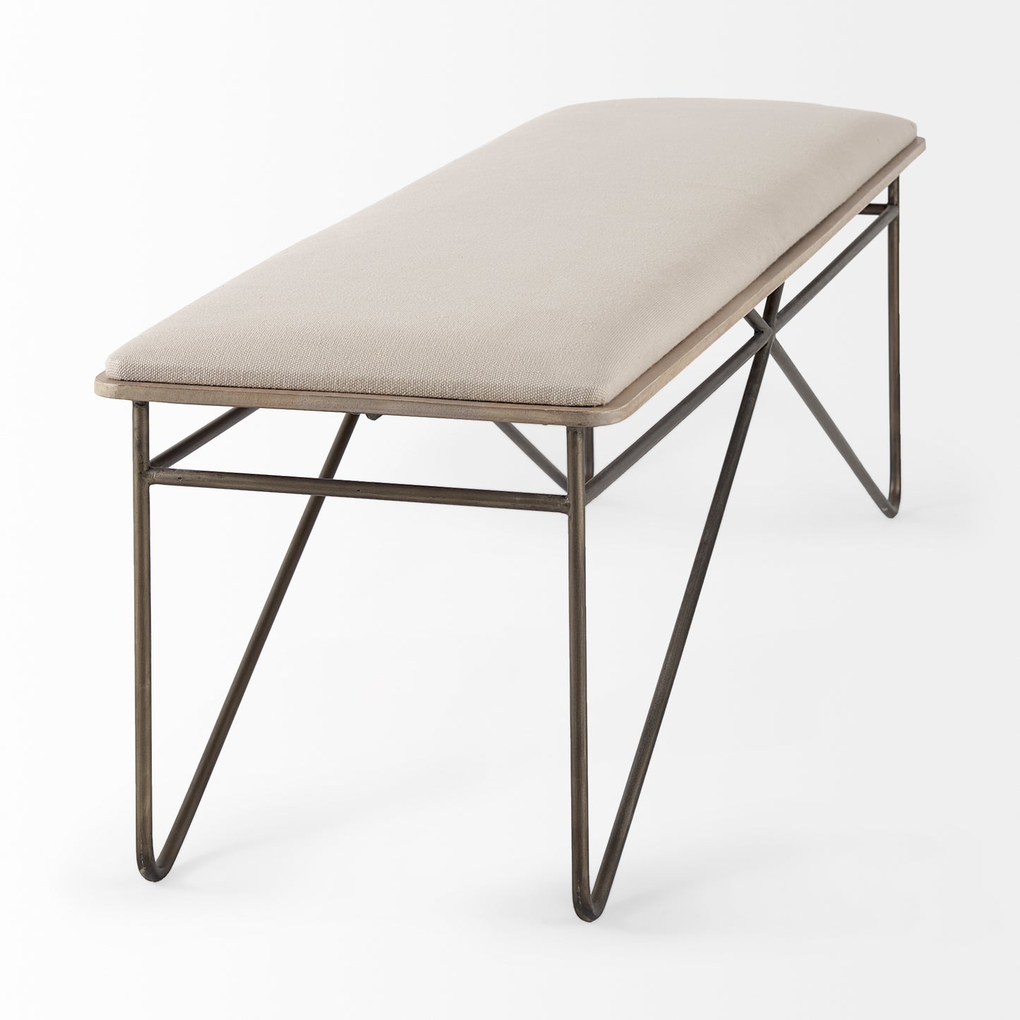 Camille Bench Cream Fabric | Antique Gold Metal - benches