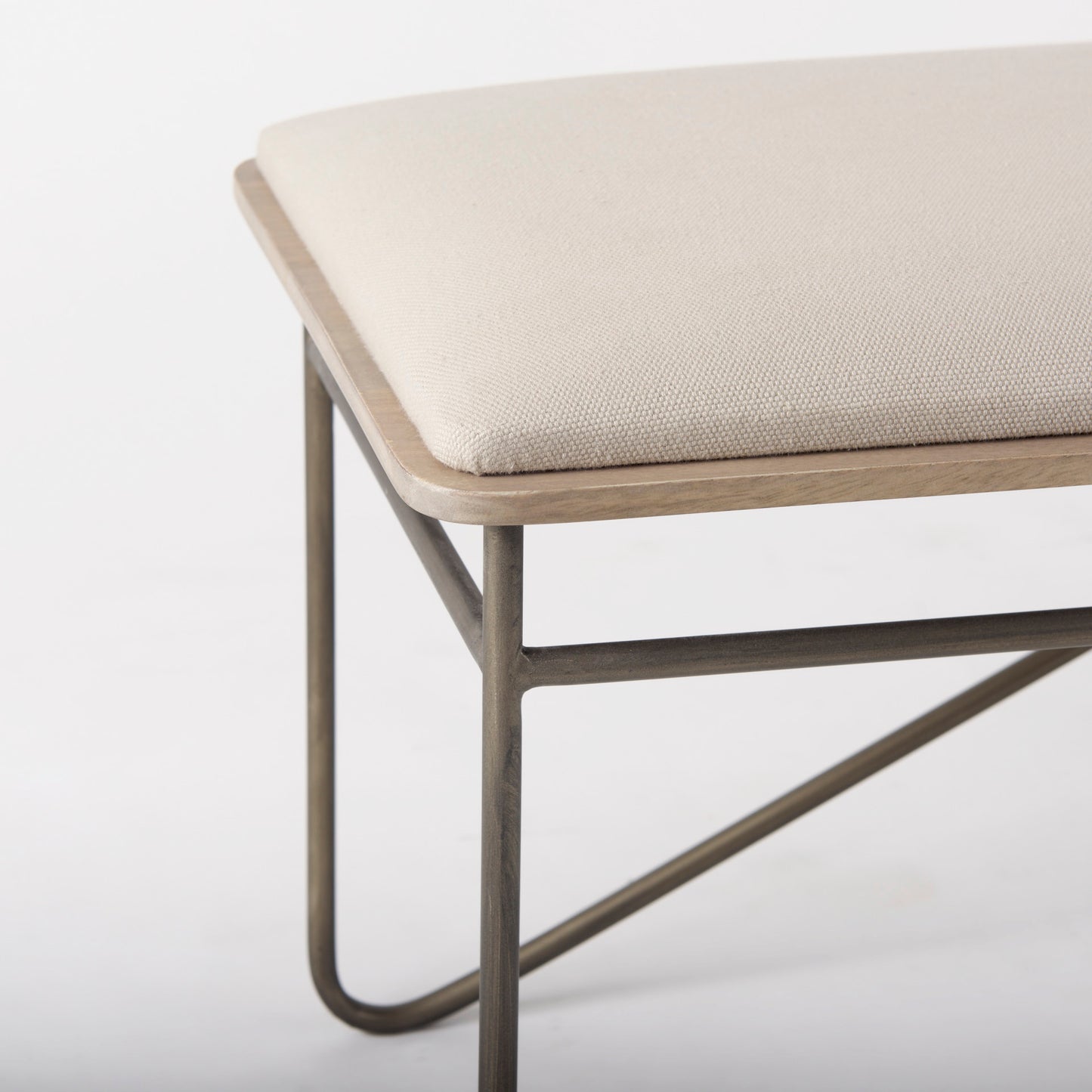 Camille Bench Cream Fabric | Antique Gold Metal - benches