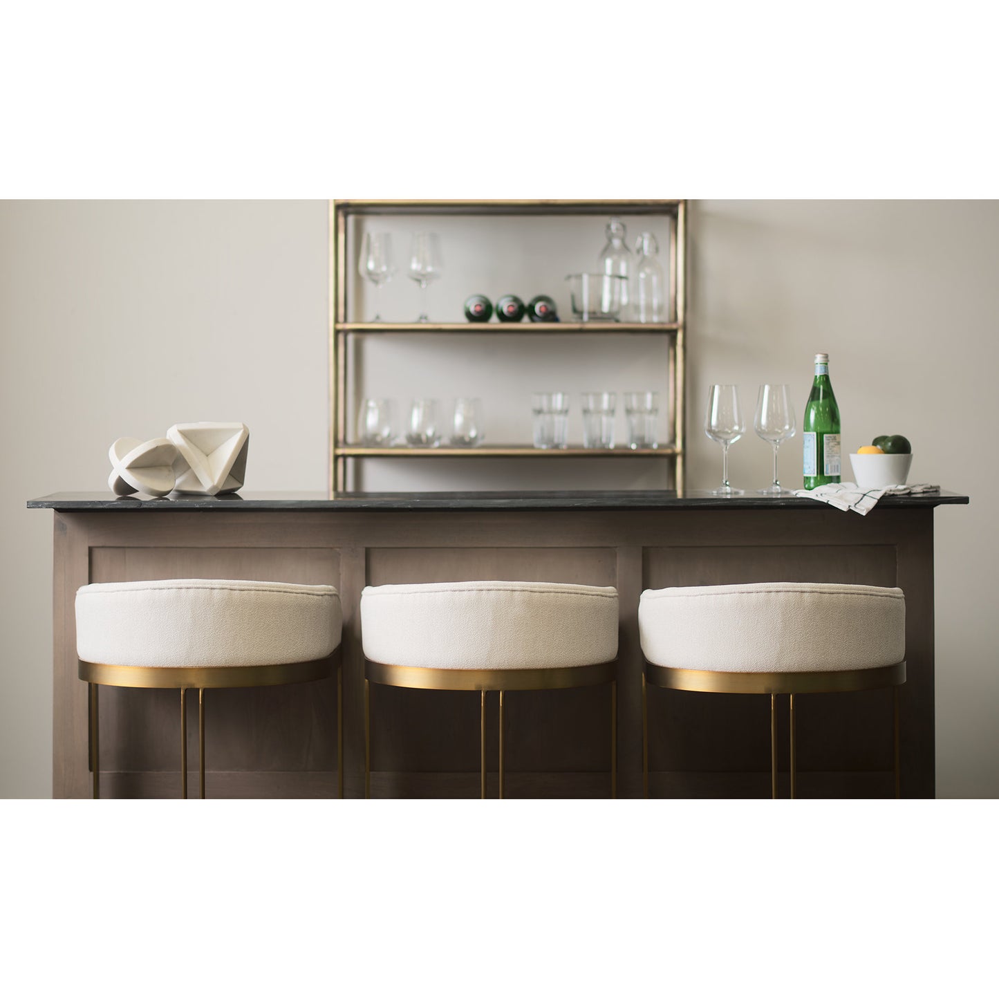 Hollyfield Upholsterd Seat Bar Counter Stool Cream Fabric | Gold Metal | Counter - bar-stools