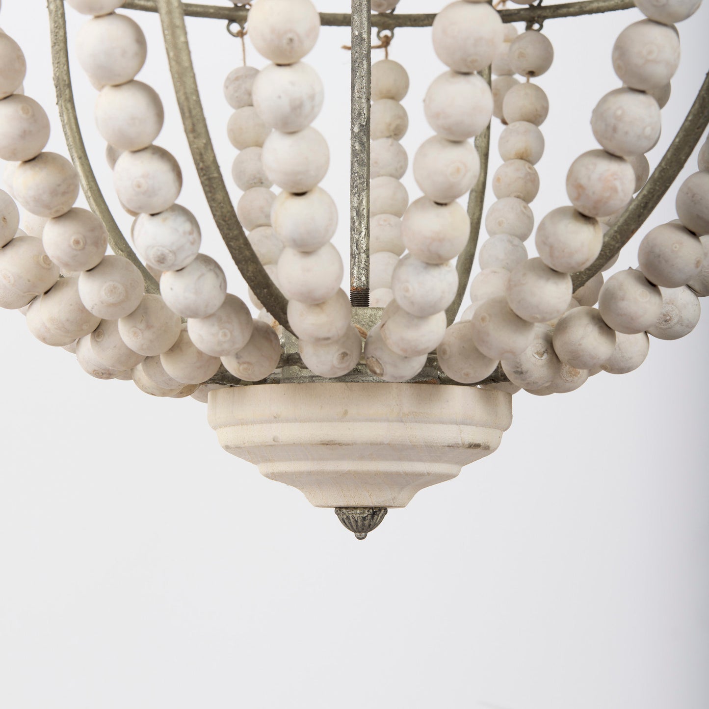 Phillum (29"x37") Silver Metal Chassis and White Wood Beaded Six Bulb Chandelier