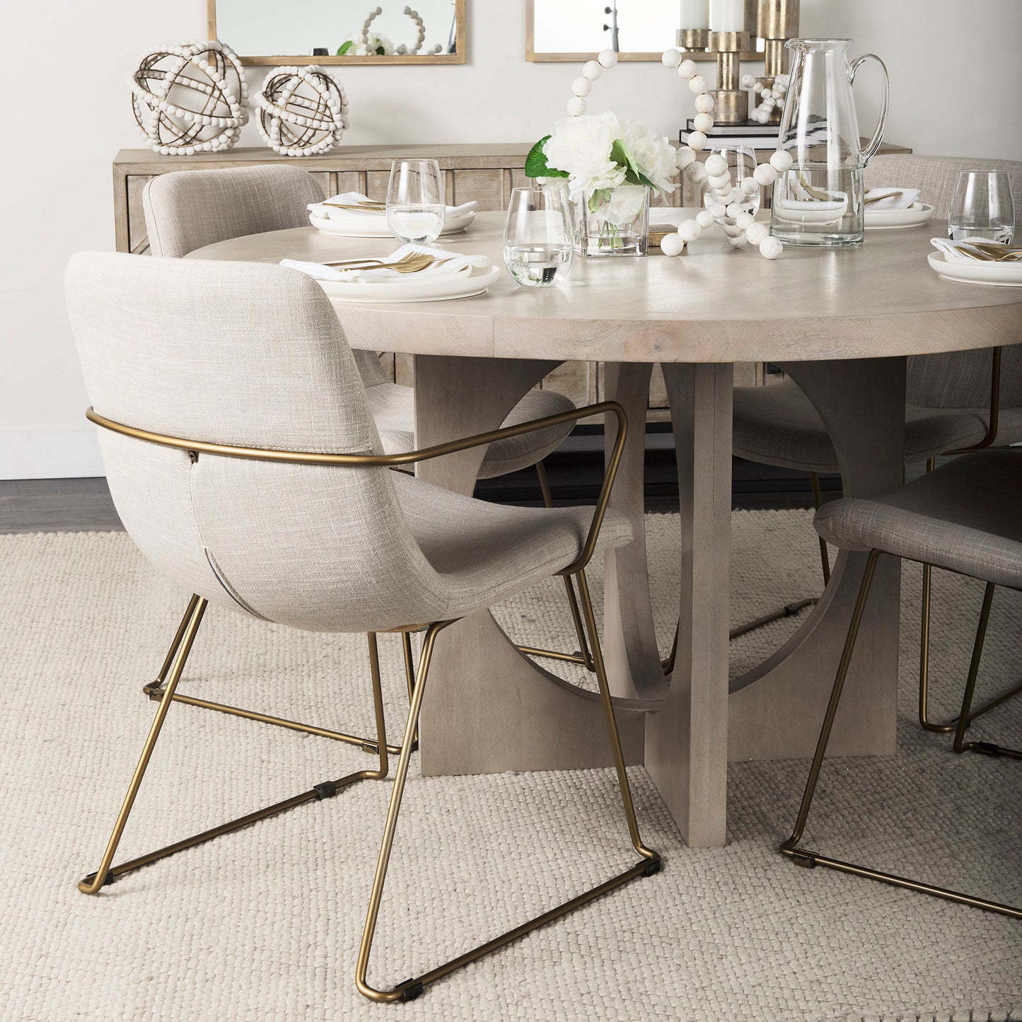 Sawyer Dining Chair Beige Fabric | Gold Metal (Armchair) - dining-chairs