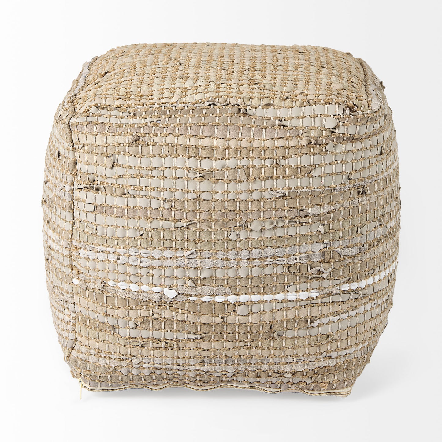 Aalia Pouf Beige Leather & Jute - poufs