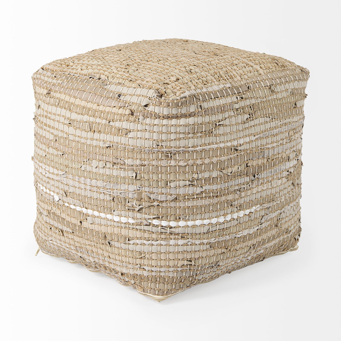 Aalia Pouf Beige Leather & Jute - poufs