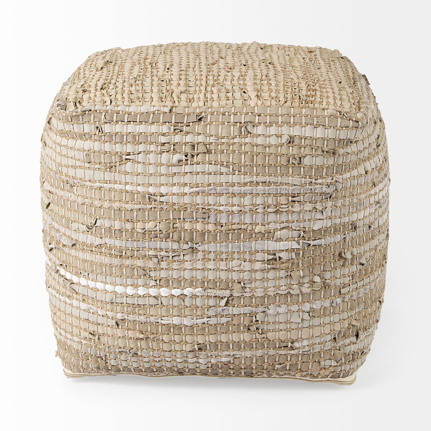 Aalia Pouf Beige Leather & Jute - poufs