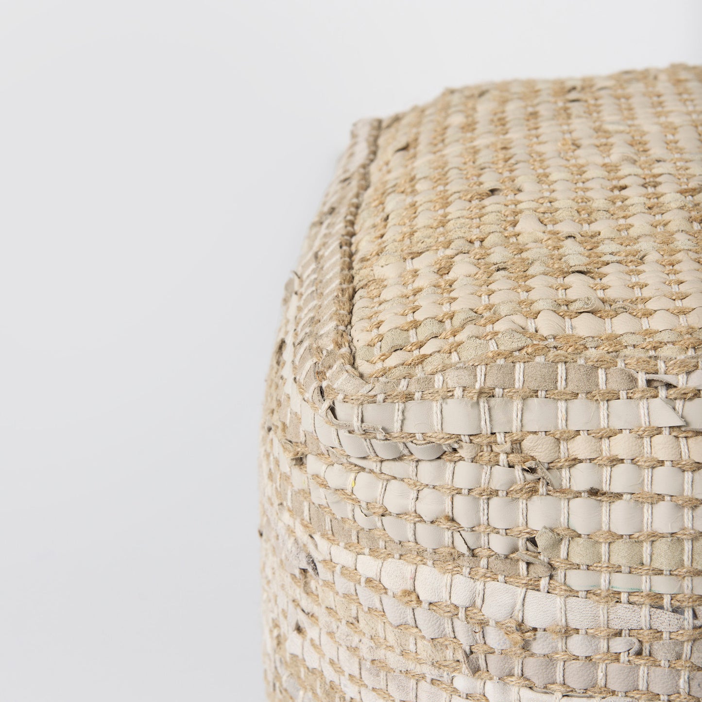 Aalia Pouf Beige Leather & Jute - poufs