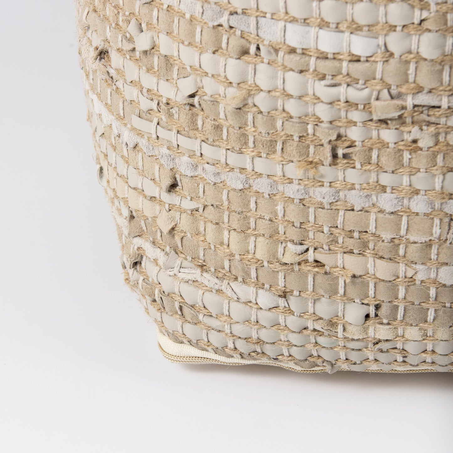 Aalia Pouf Beige Leather & Jute - poufs