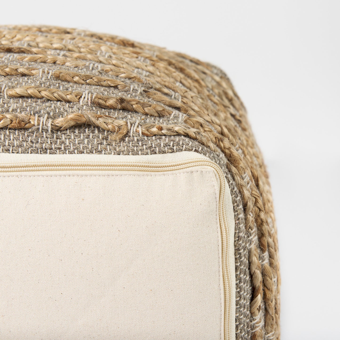 Binita Pouf Gray/Brown | Hemp/Wool/Cotton - poufs