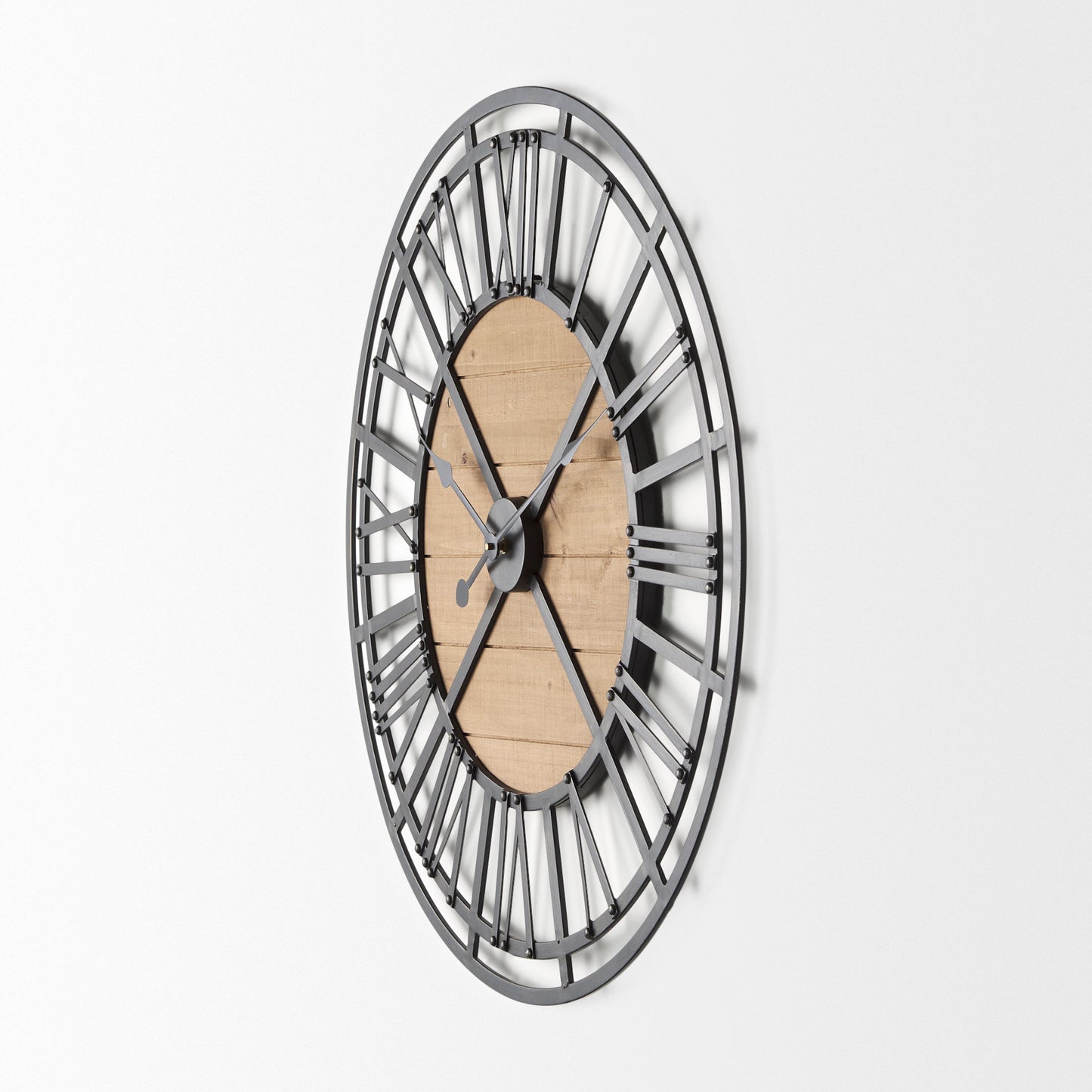 Lewiston Wall Clock Brown Wood | Black Metal | 30.1’’ - wall-clocks