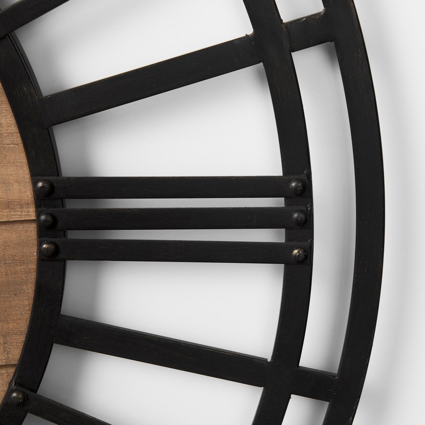 Lewiston 30.1L x 2.0W x 30.1H Black Iron W/Wood Round Wall Clock