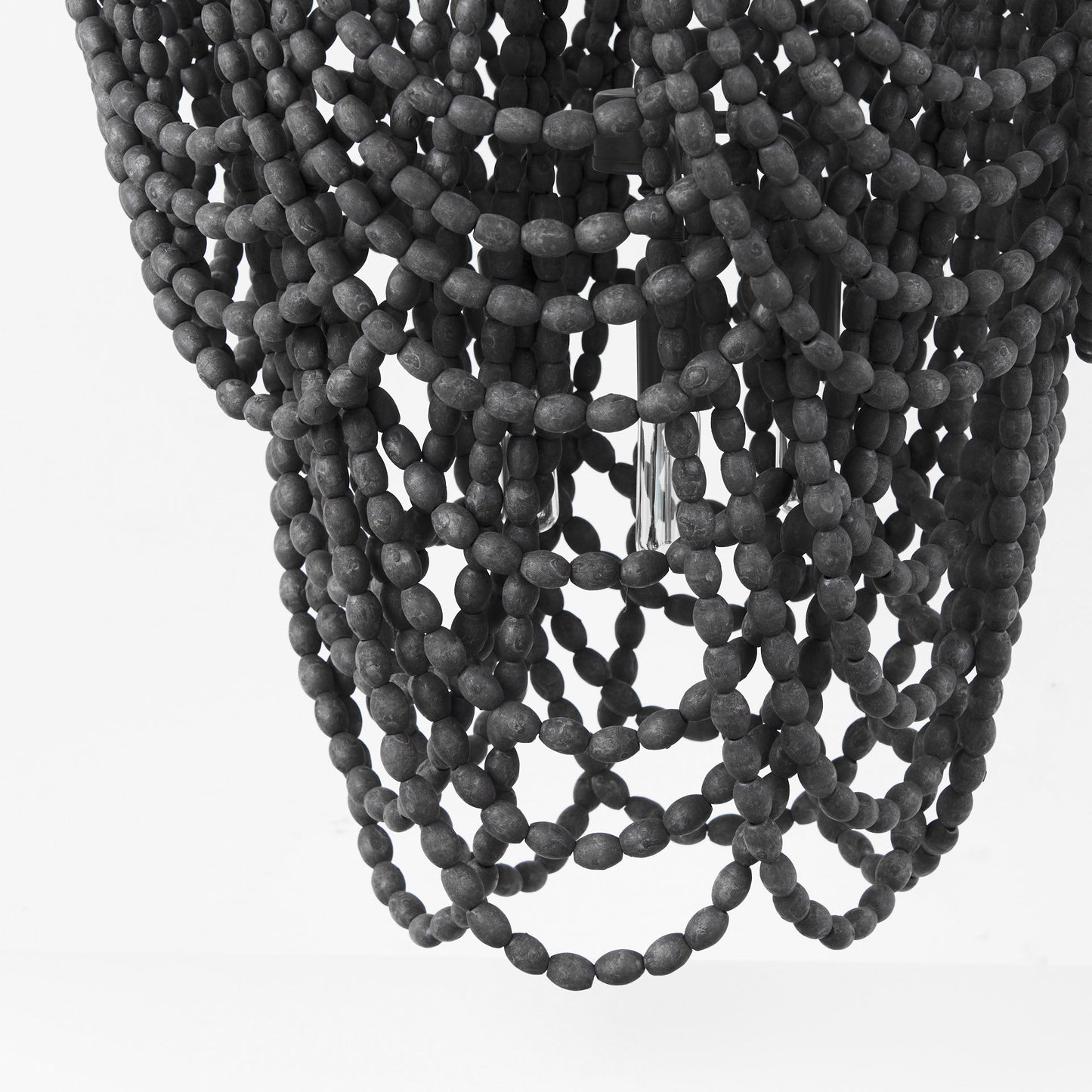 Pendra 19.7L x 19.7W x 89.0H Black Metal Wooden Bead Three Bulb Chandelier