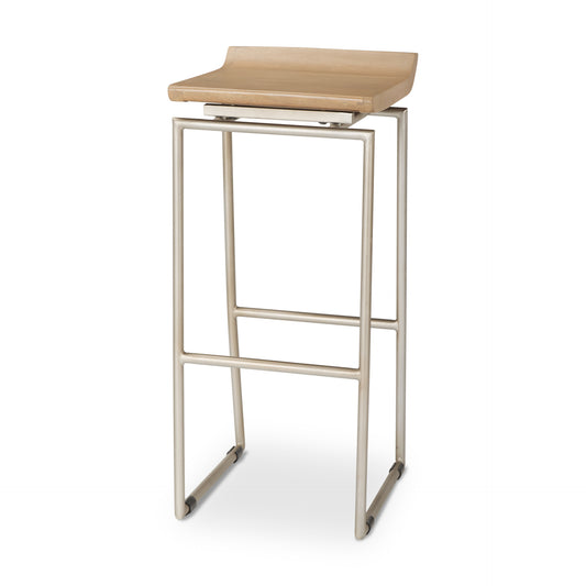 Givens Wood Seat Bar Counter Stool Brown Wood | Silver Metal | Bar - bar-stools