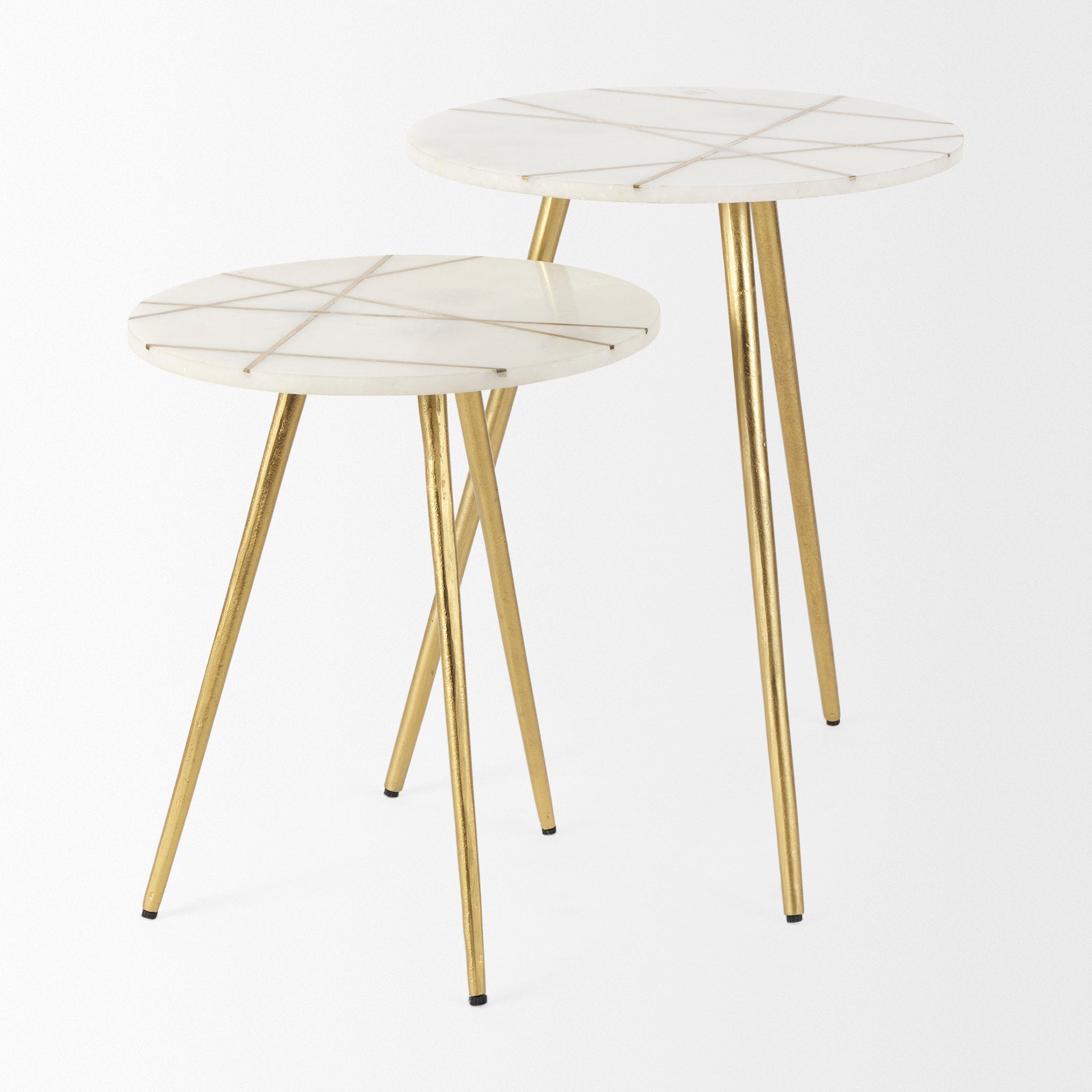 Vivienne Accent Table Series White Marble | Gold Metal | 23.0H - accent-tables