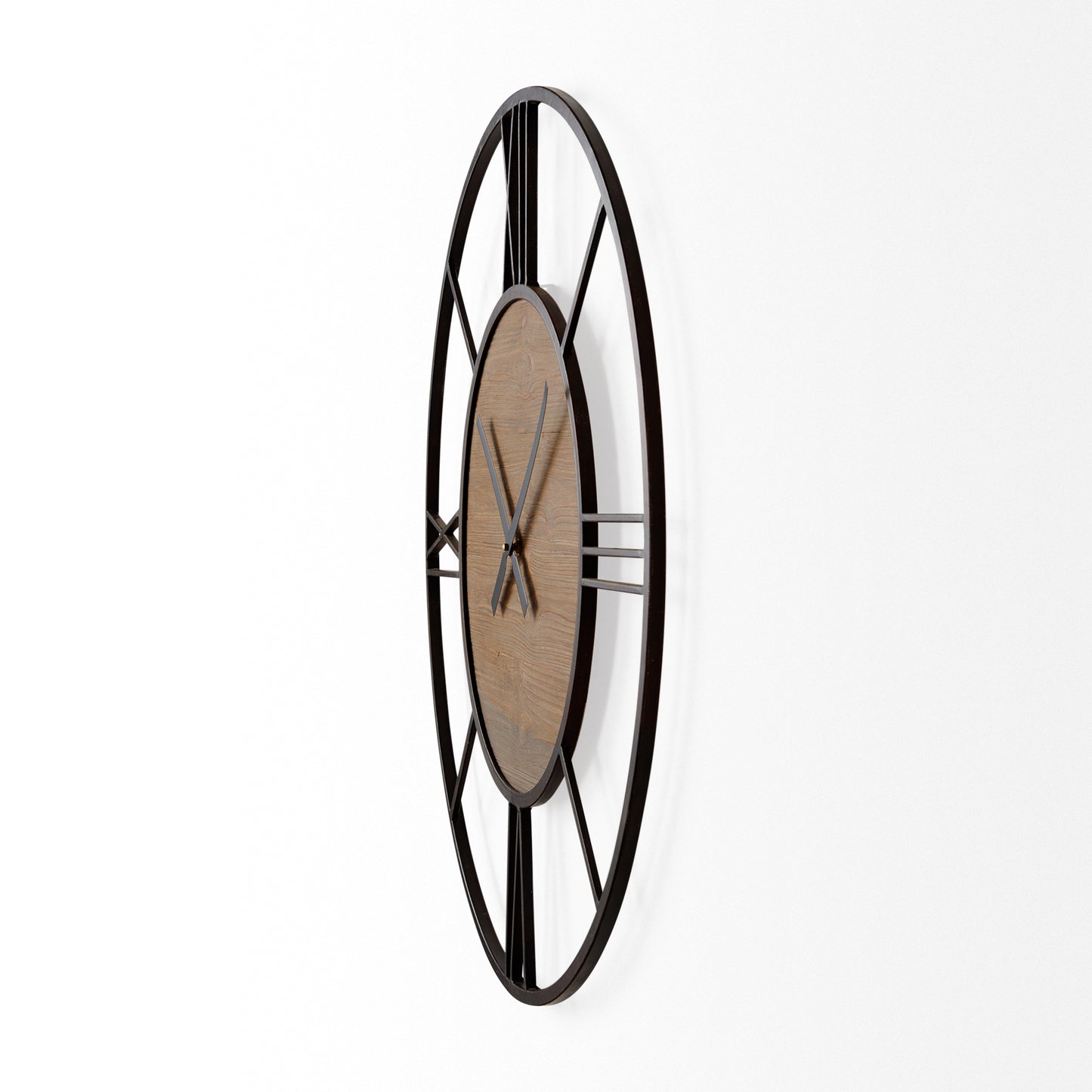 Brielle Wall Clock Black Iron | Brown Wood - wall-clocks